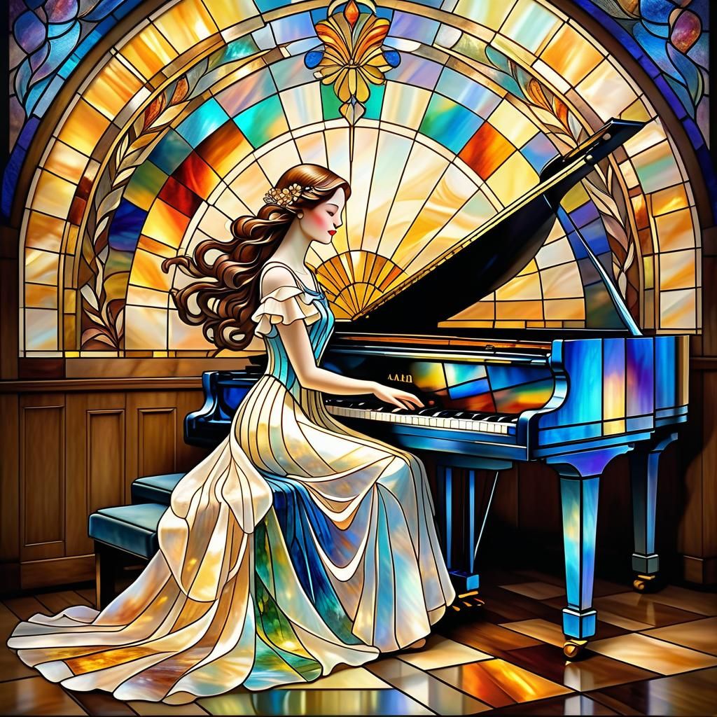 Art Deco Lady Plays Piano in Royal Hall