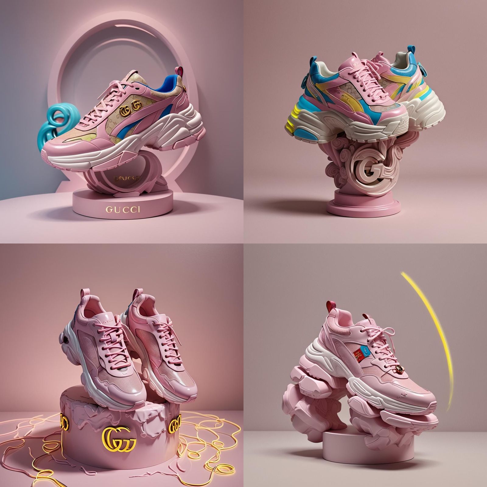 Gucci Sneakers: 3D Render in Neon Metropolis