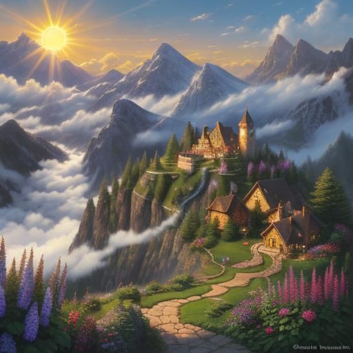 Hyperrealistic Hot Chocolate on a Summer Mountain