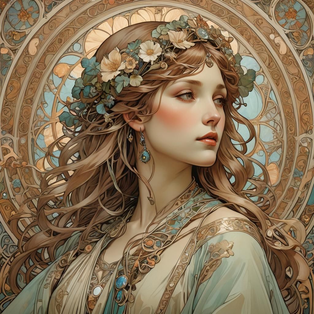 Elegant Art Nouveau Portrait with Intricate Details