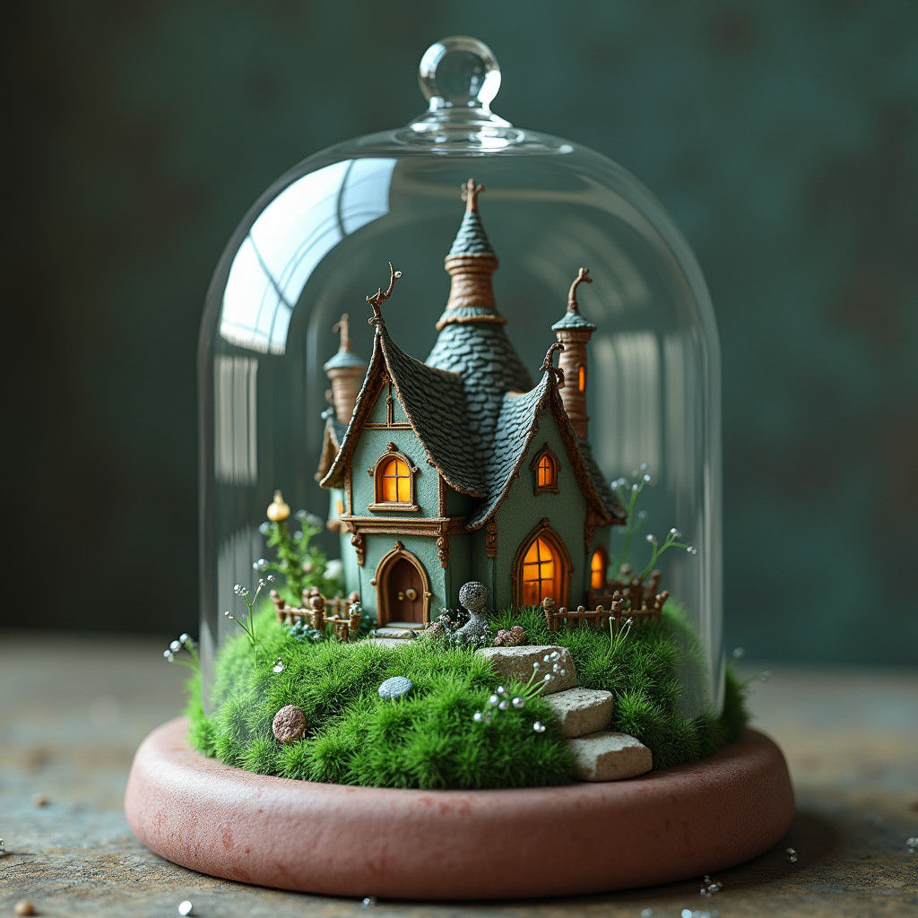 Tim Burton House in Glass Cloche, Digital Art
