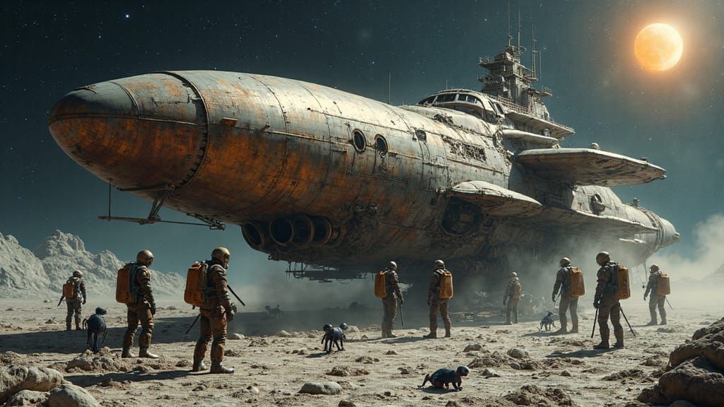 Astronauts Repair Star Cruiser on Desolate Moon