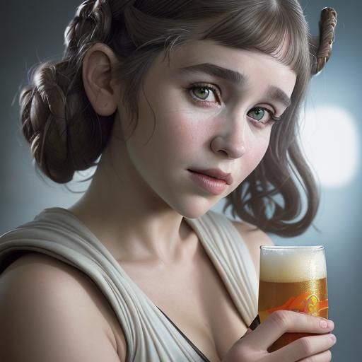 Emilia Clarke has a beer dressed as Princess Leia's
