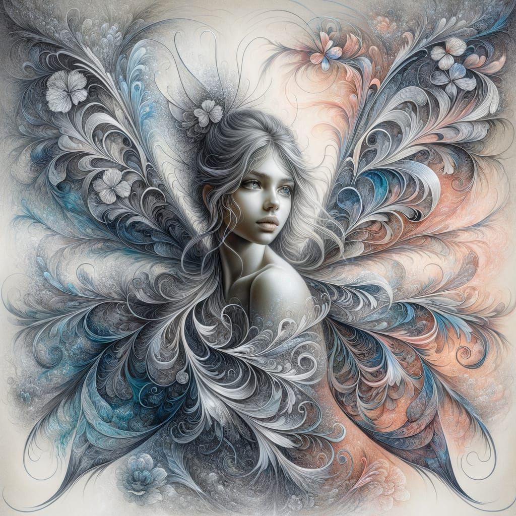 Ethereal Fairy in Silver Filigree, Enchanted by Nature's Vor...