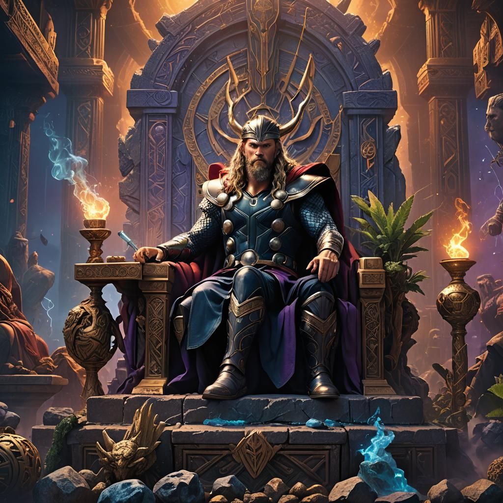 Thor Smoking a Pipe on His Throne