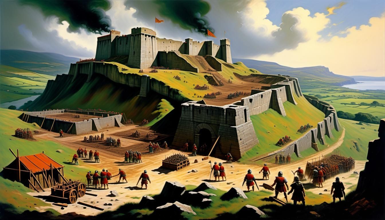 Roman Fortress Under Construction in Ireland, Oil Painting