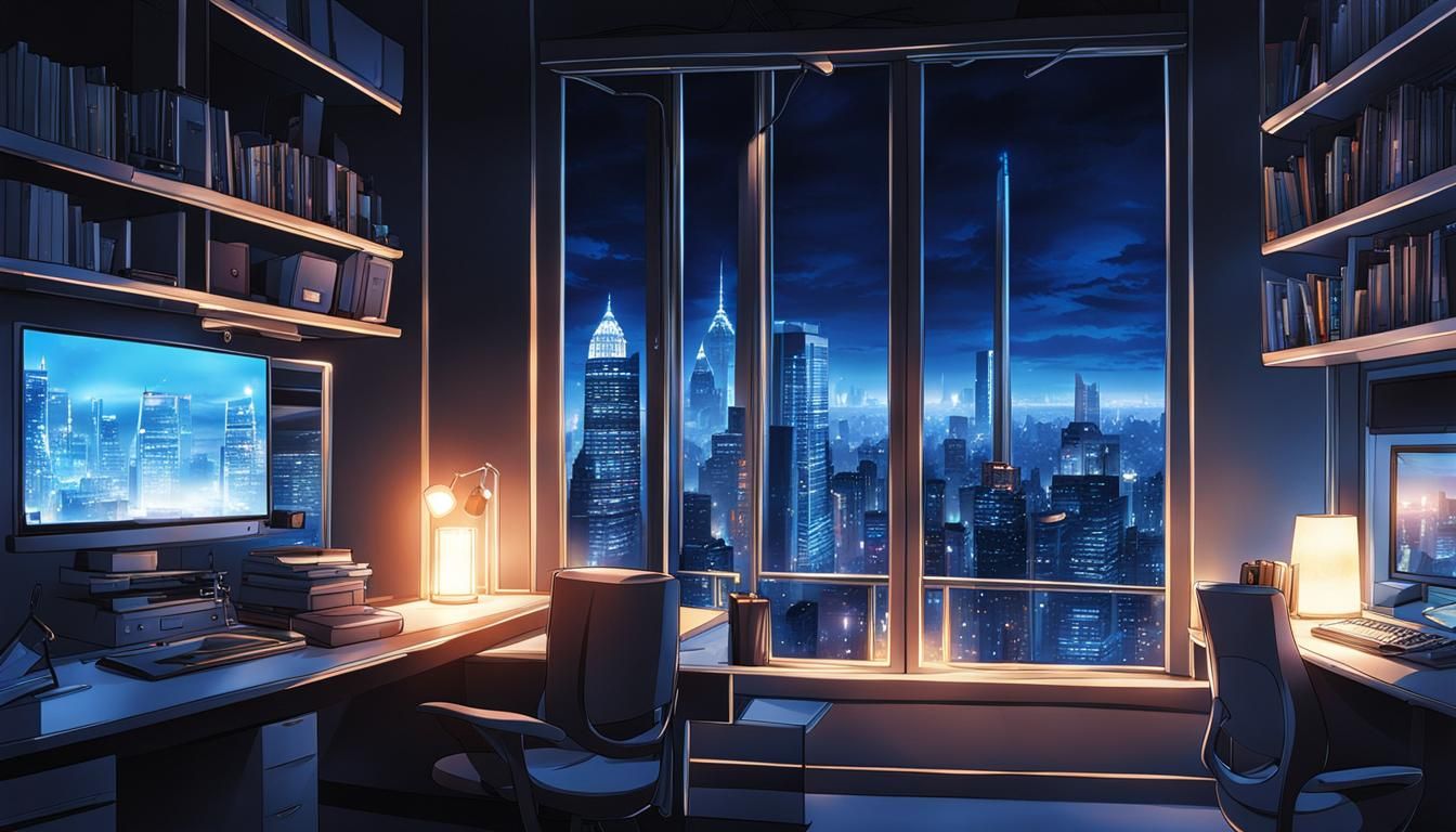 Blue Digital Clock Reflecting City Fireworks: Anime Style