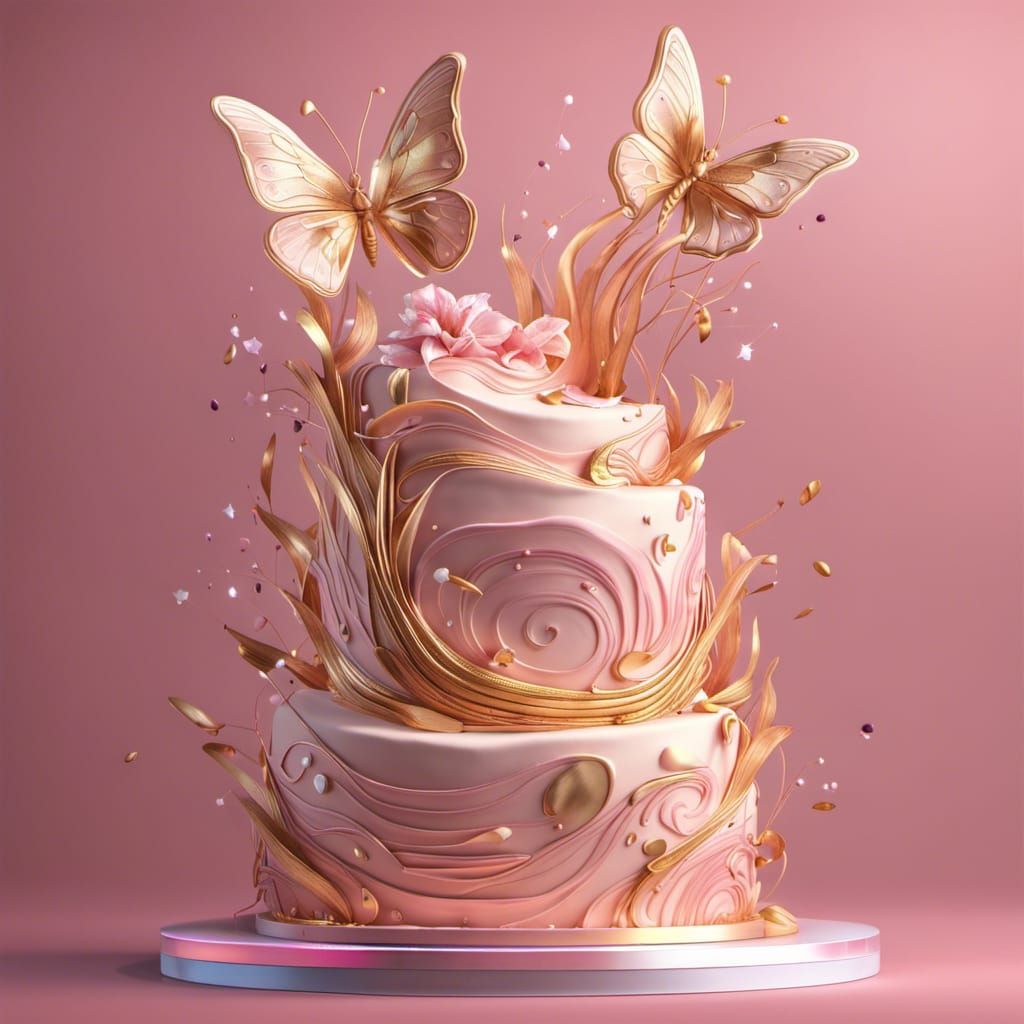 Butterfly and Lily Cake: Detailed Matte Painting