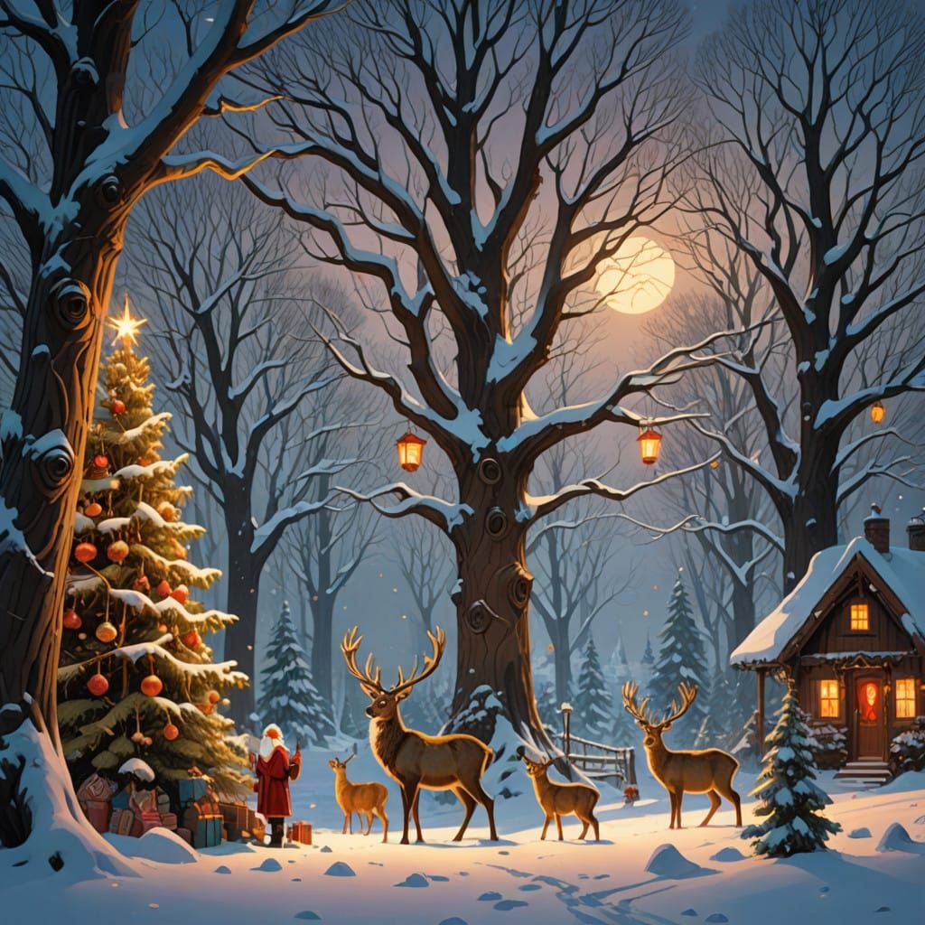 Winter Wonderland in a Snowy Forest Enchanted by Santa and F...