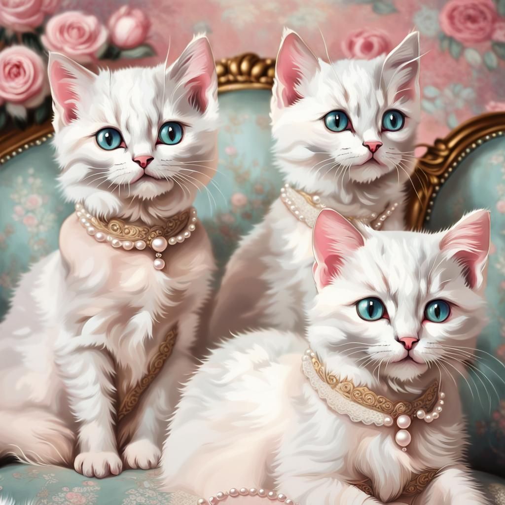 Elegant Kittens Portrait in Impressionist Manga Style