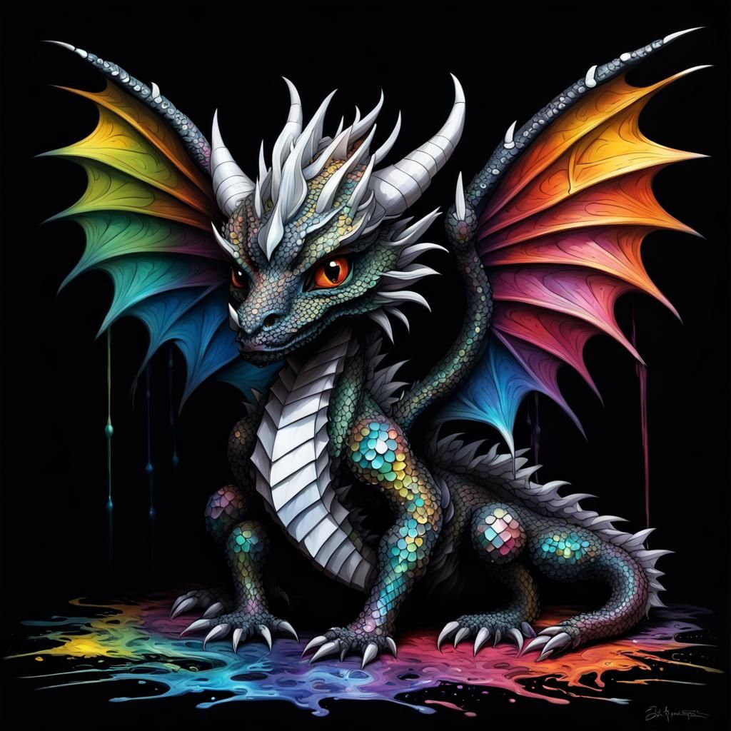 Chibi Diamond Dragon in Graffiti Art Style