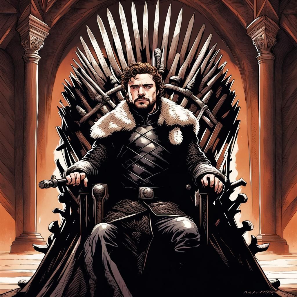 Characters on Iron Throne in Comic Book Art