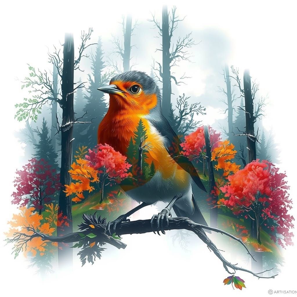 Surreal Robin Thunder Forest: Digital Painting