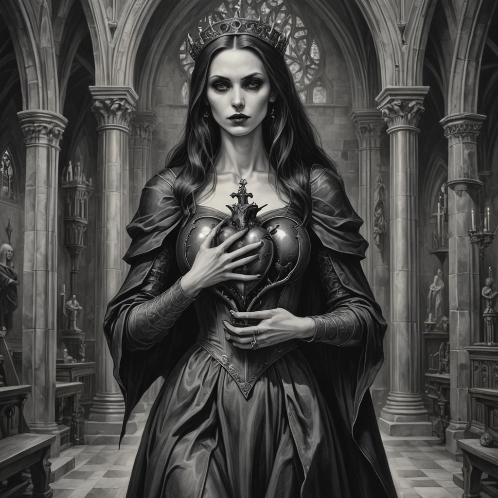 Vampire Woman with Heart: Charcoal Drawing