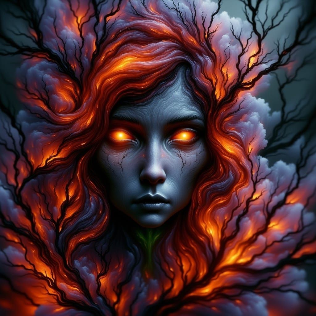 Mystical Red-Haired Witch in Dark Fantasy Setting