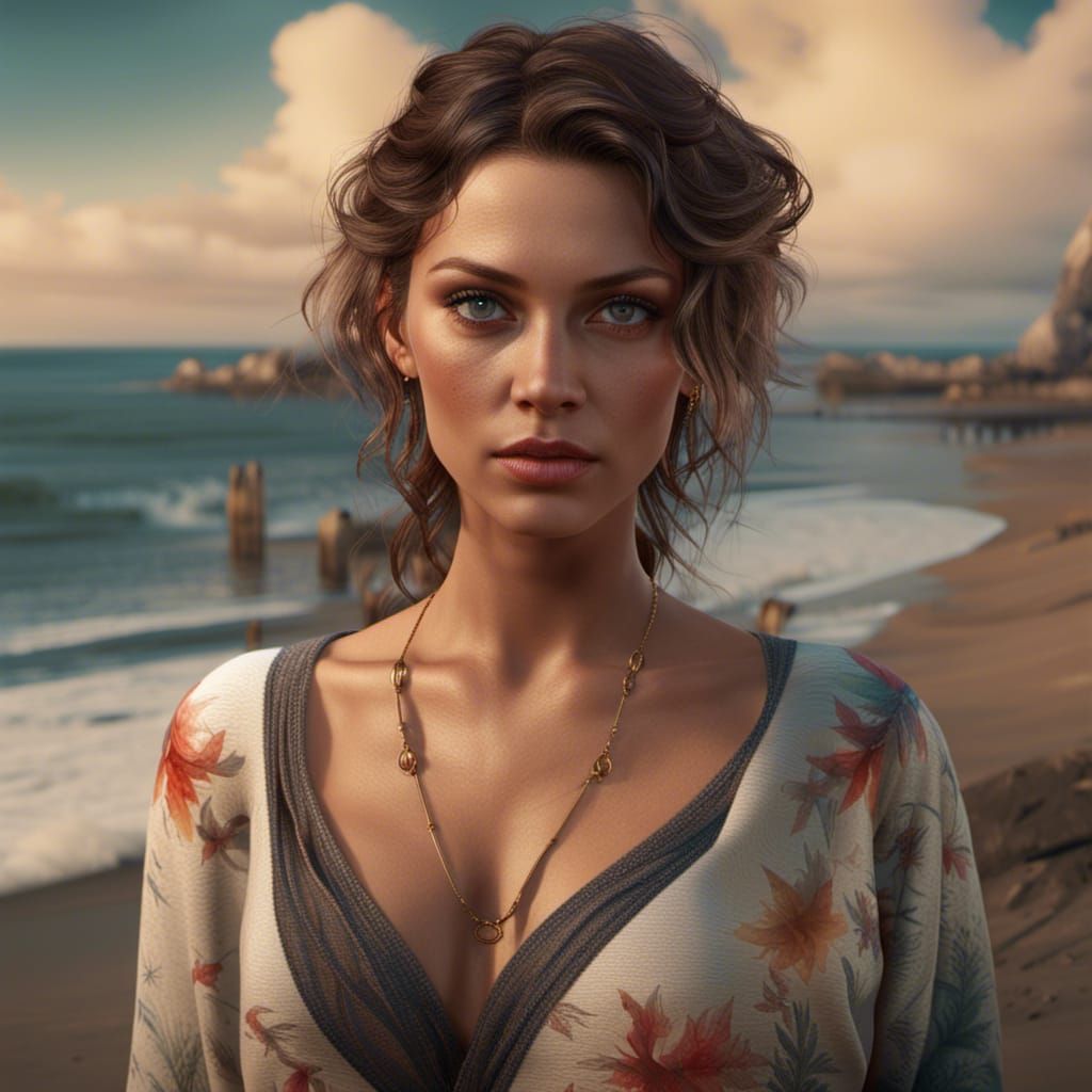 Realistic 16k Portrait of Woman on Beach