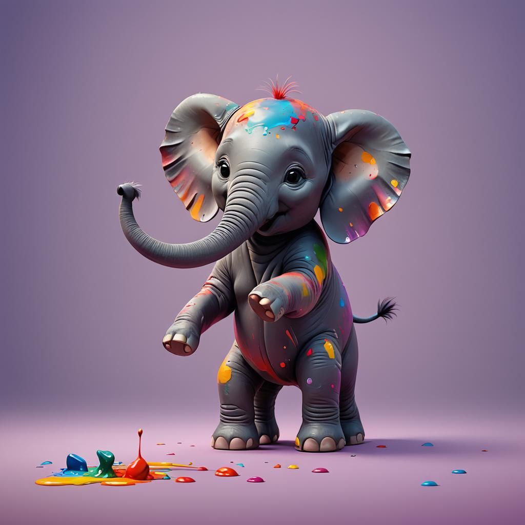 Colorful Baby Elephant in Pixar-Inspired 3D Art