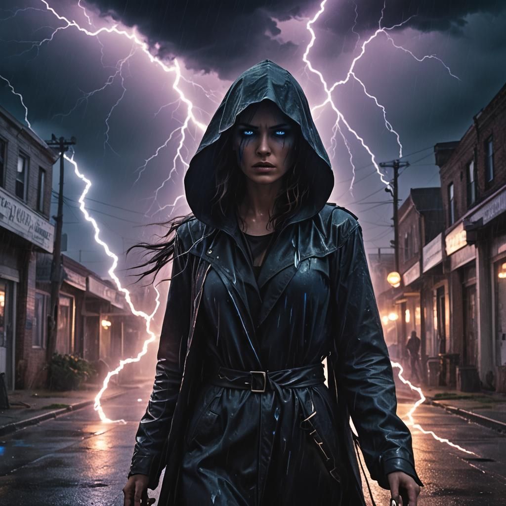 Electric Storm: Girl, Grim Reaper, and Lightning