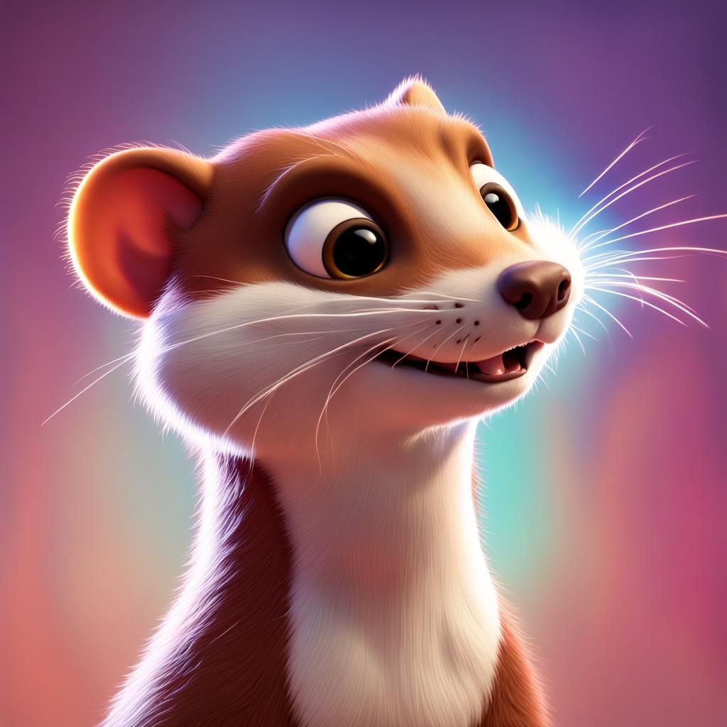 Weasel Sneezing: 3D Digital Art in Pixar Style