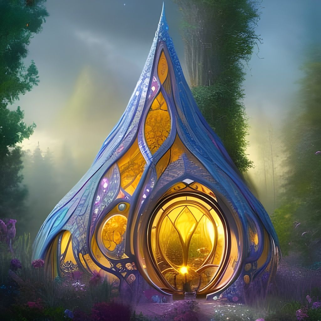Glowing Fairy House with Art Nouveau Glass Architecture