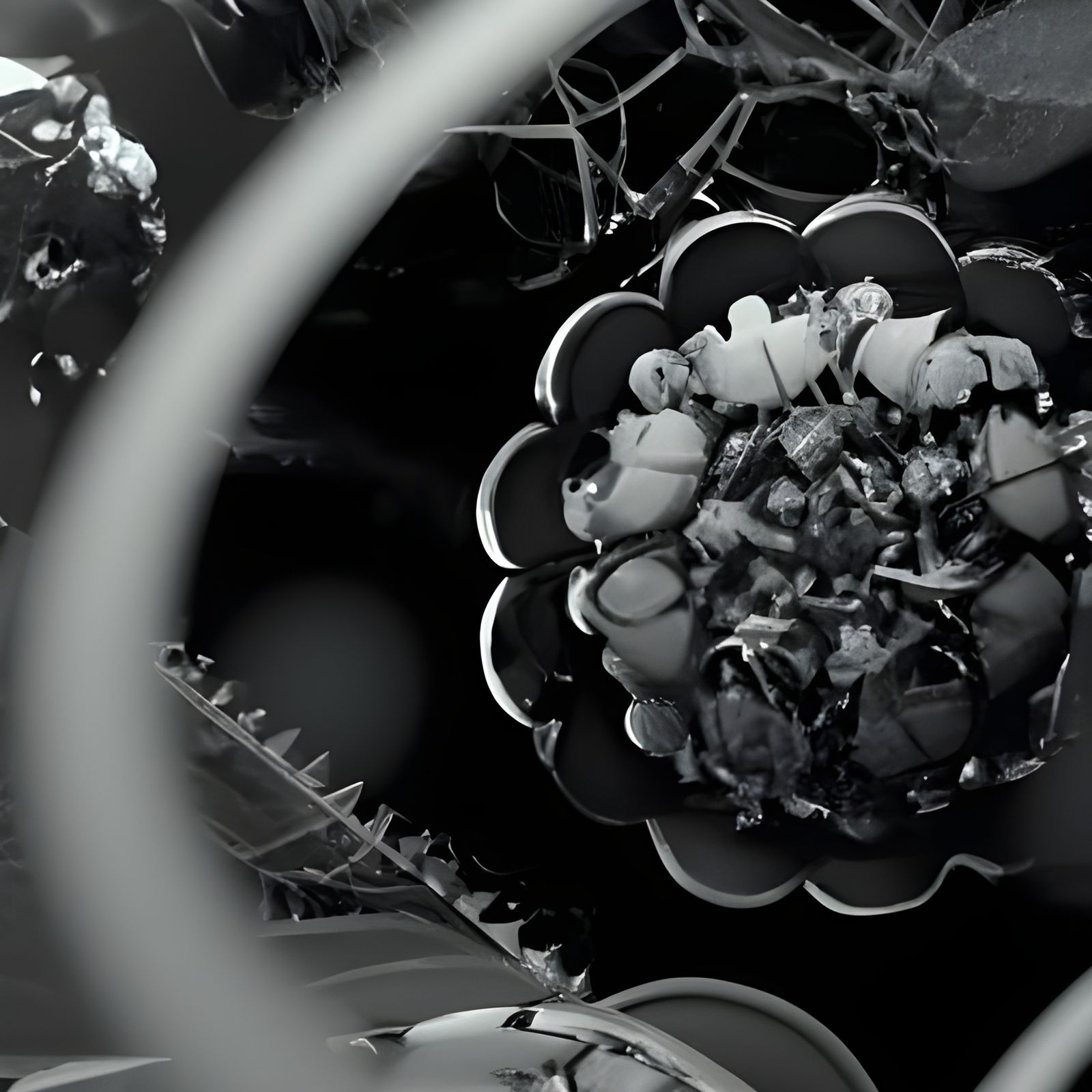Hyper-Realistic Fractal Flower in Black and White
