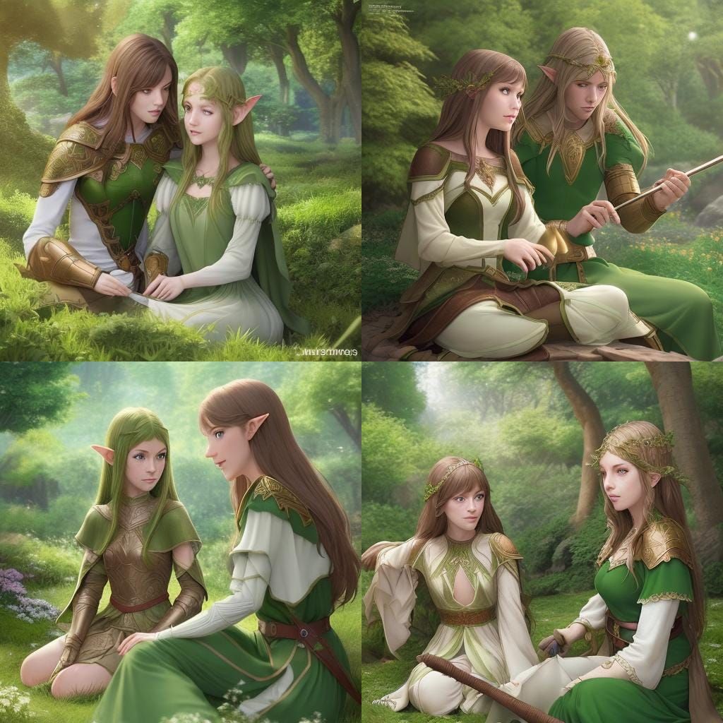 Elven Knight and Princess in Anime Style