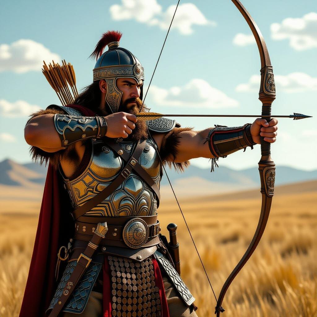 Göktürk Warrior on the Steppe in Digital Art Style