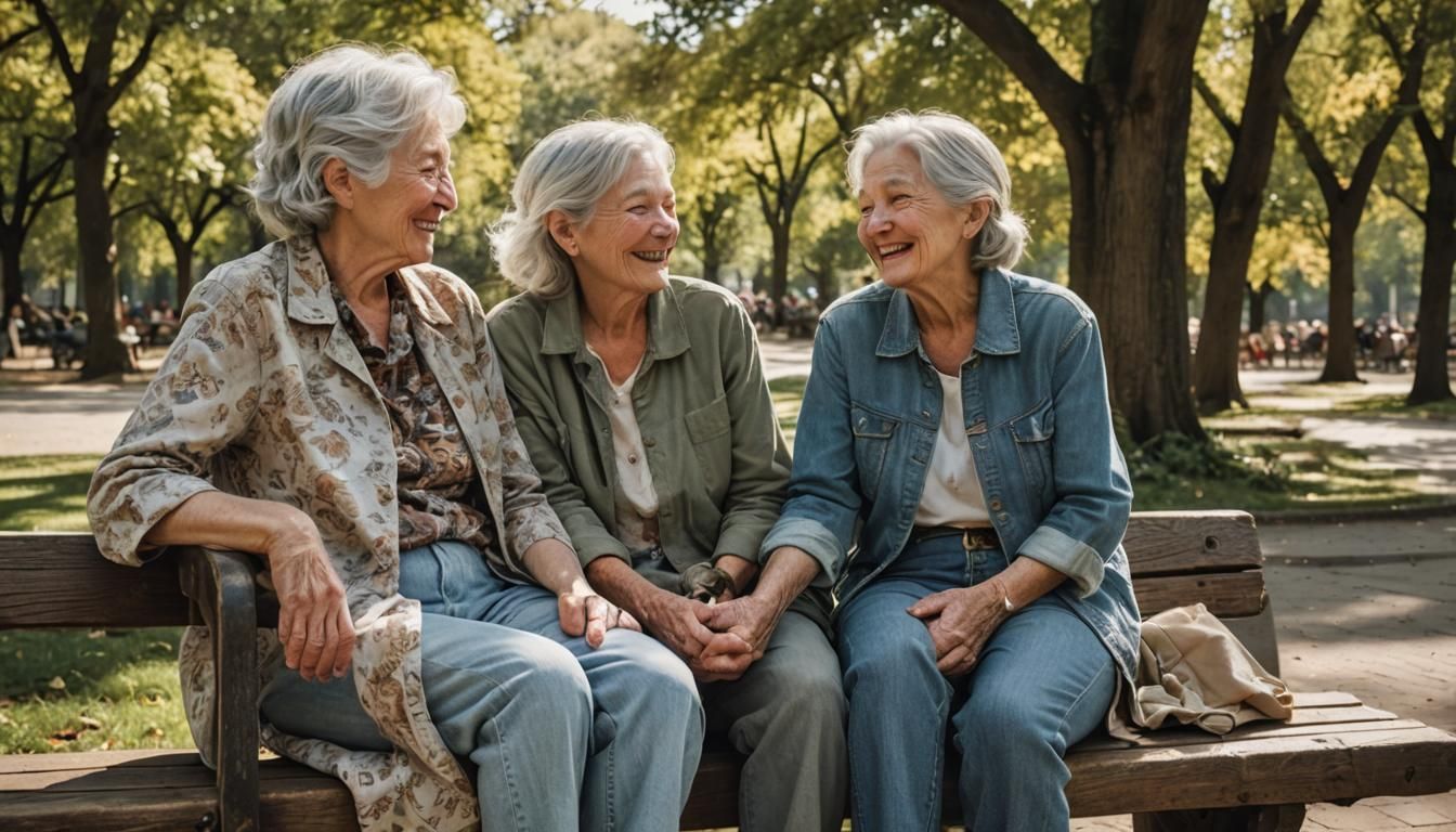 Generations Connect in Sun-Dappled Park Painting