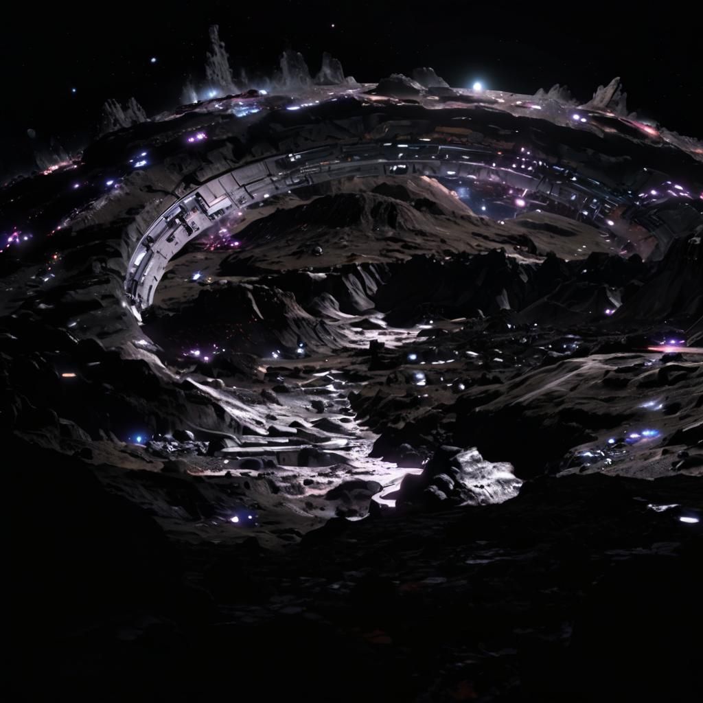 Alien Moon Base Mining City in Sci-Fi Landscape