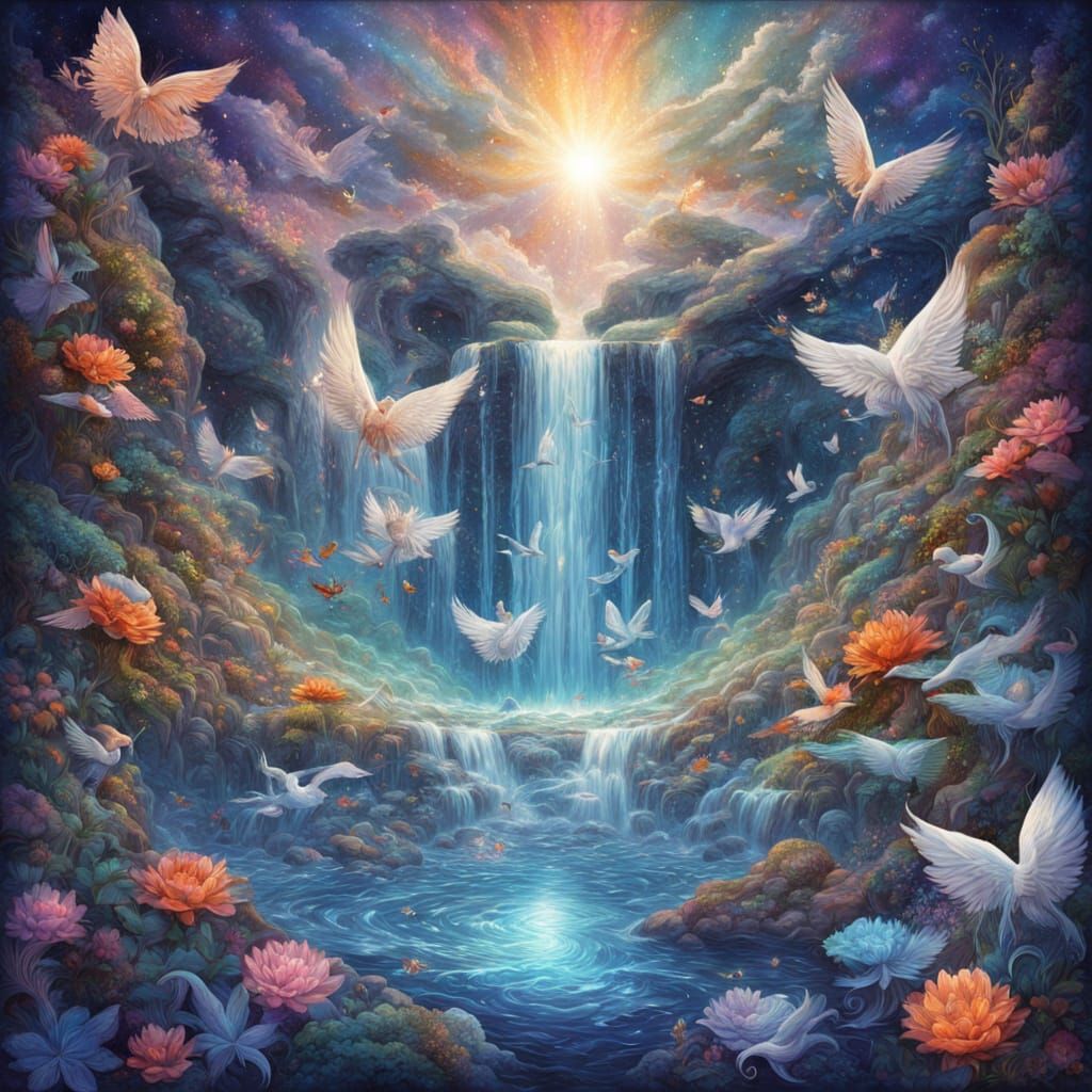 Whimsical Astral Waterfall in Cosmic Beauty