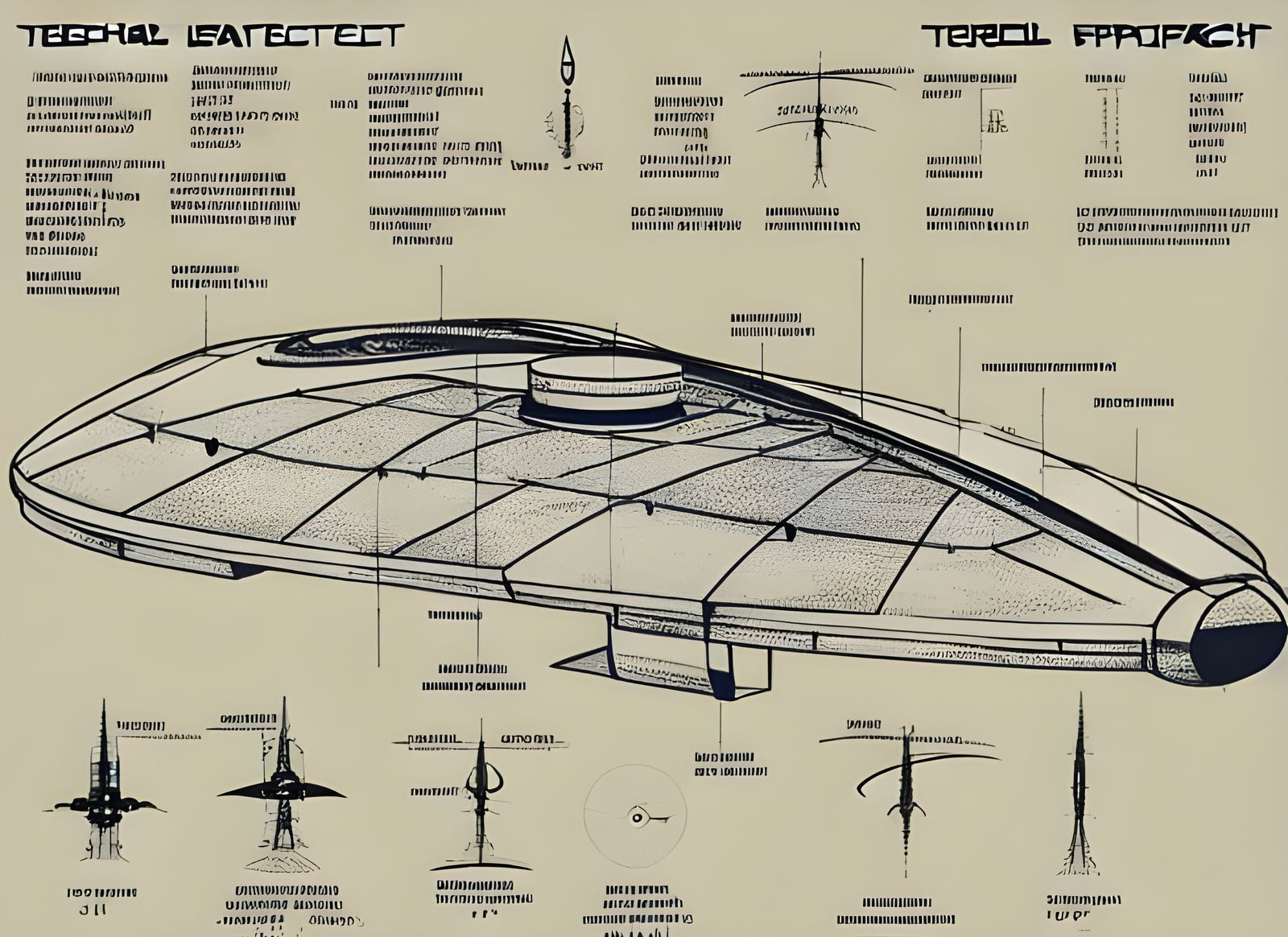 UFO Spaceship Blueprint: Technical Drawing and X-Ray