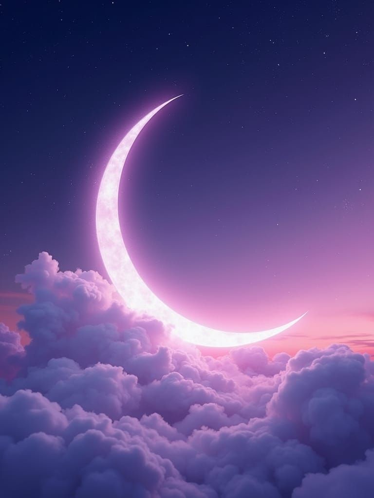 Ethereal Crescent Moon in Art Nouveau Style