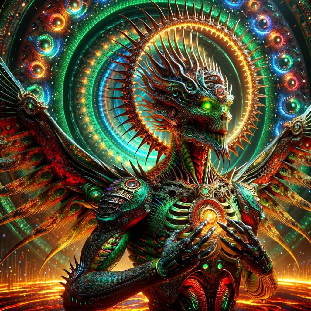 Ethereal Reptilian Warrior in Ancient Spartan Armor