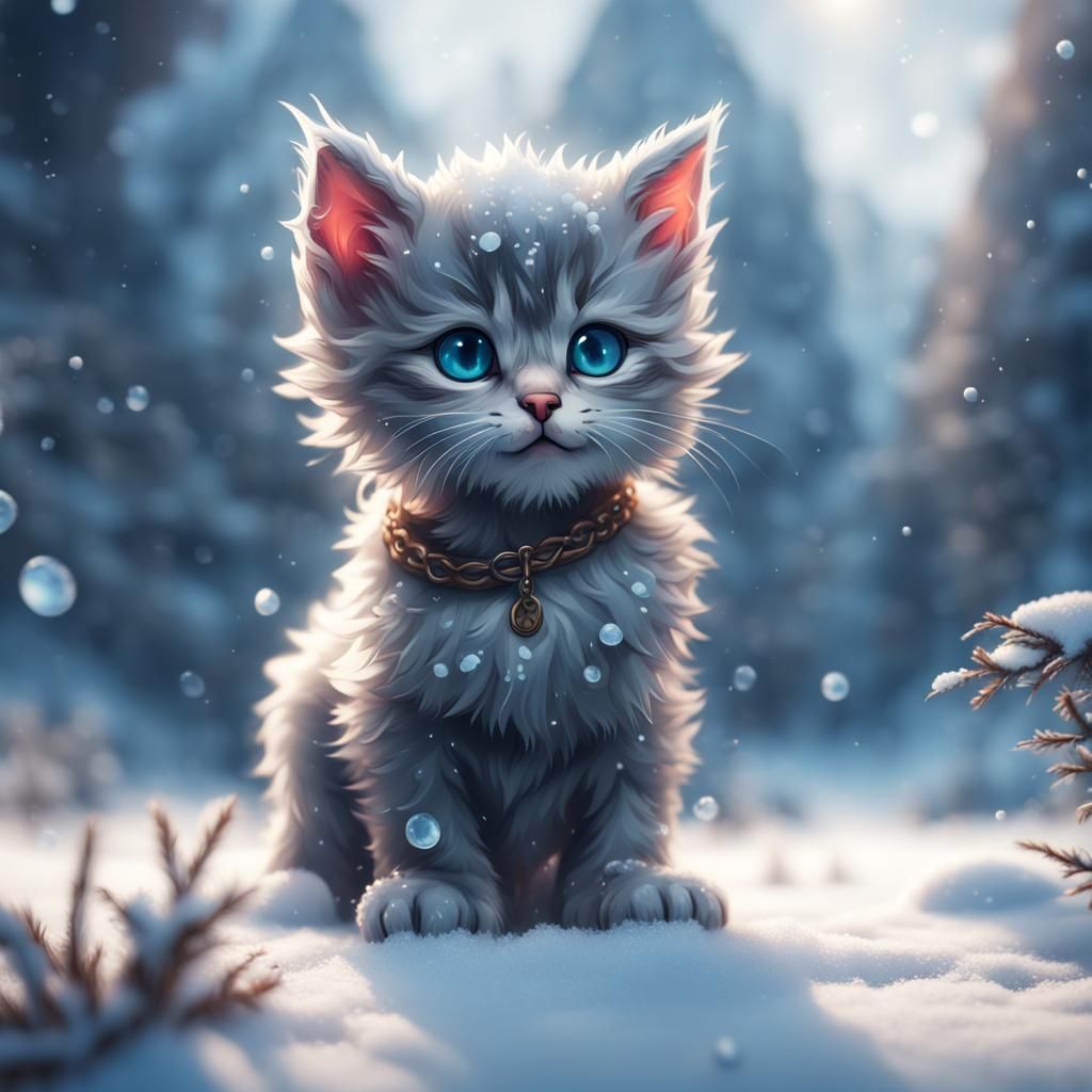Icy Kitten in Winter Wonderland: Fantasy Art