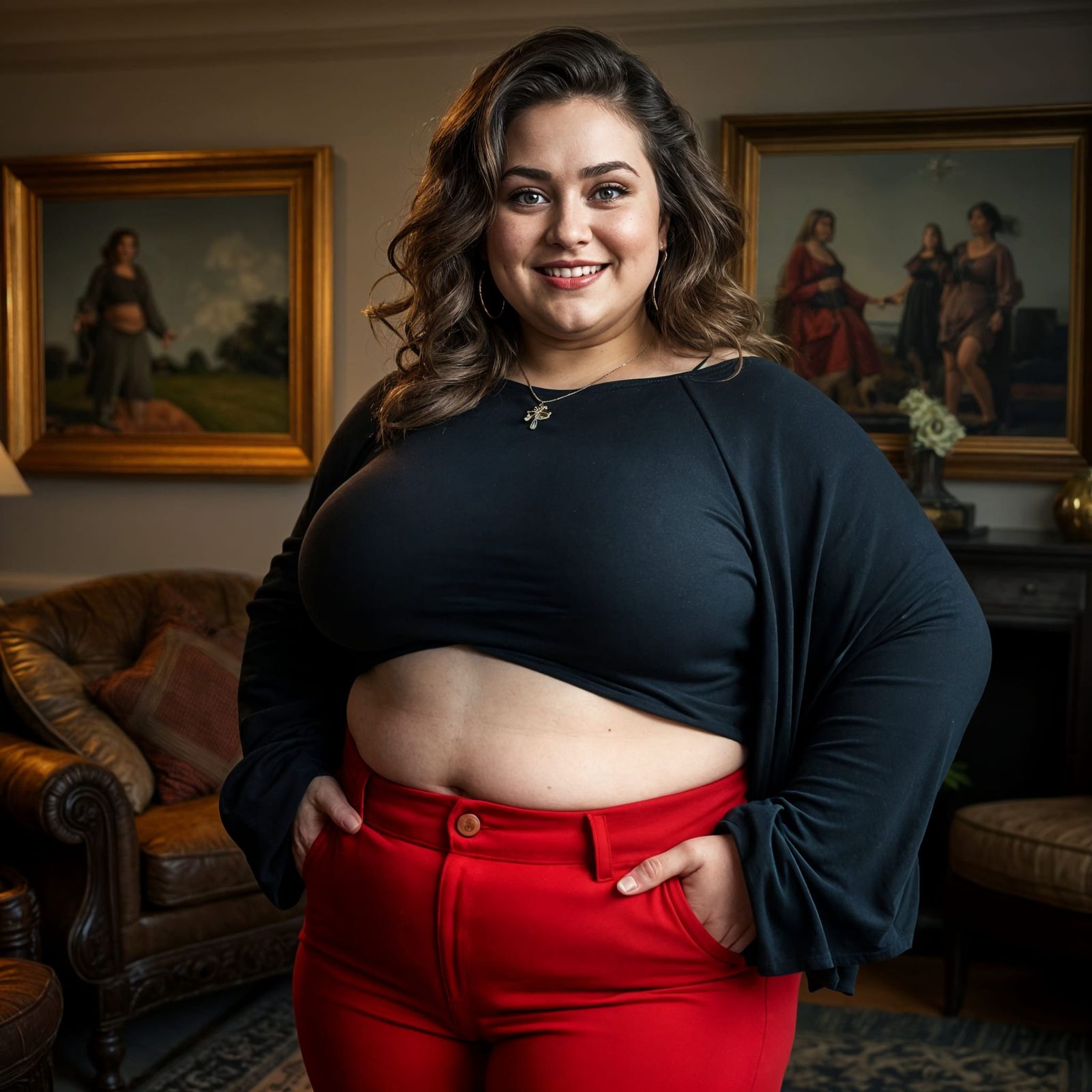 Plus-Size Woman Posing in Living Room Photo