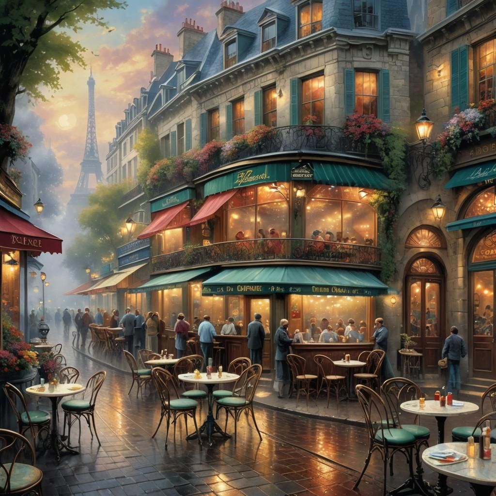 Ethereal Paris Cafe Scene in Luminist Style