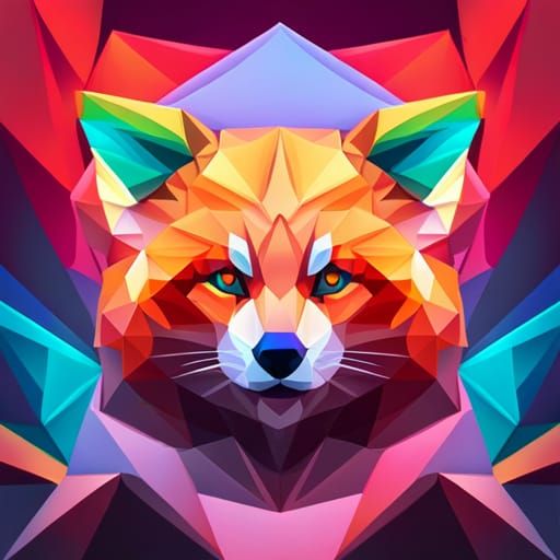 Geometric Crystal Red Panda Portrait in Neo-Cubism Style