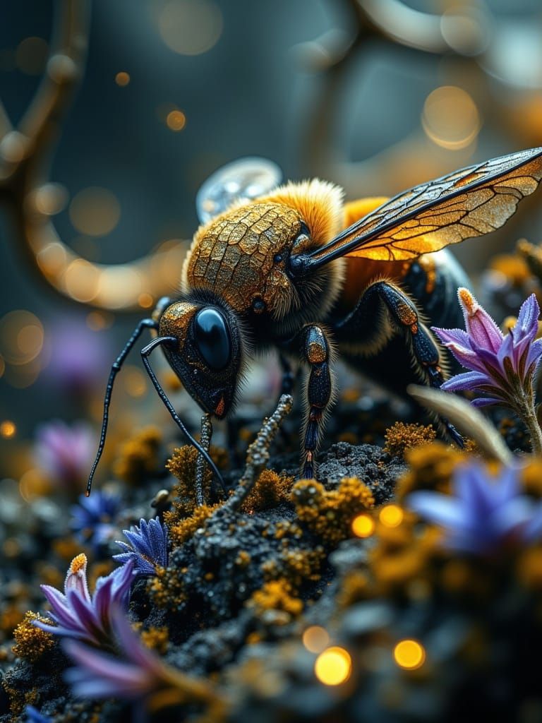 Regal Bumble Bee in Dark, Gothic Landscape