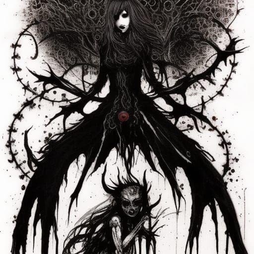 Gothic Horror Fantasy Ink Art: Symbolism and Mythology