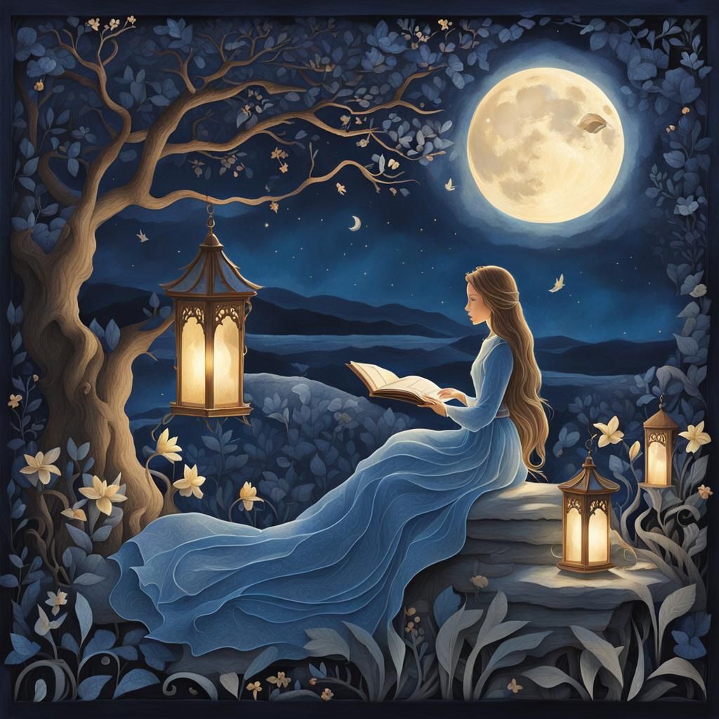 Moonlit Woman in Pop-Up Book: Paper Cutting Art