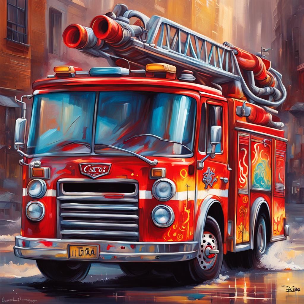 Disney Pixar Cars Fire Truck Graffiti Art