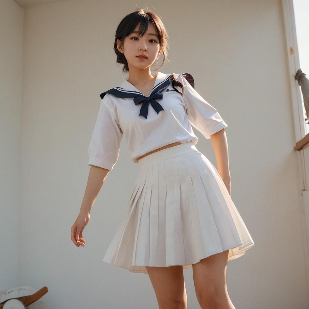 Japanese Woman in Sailor Fuku: 3D Anime Art