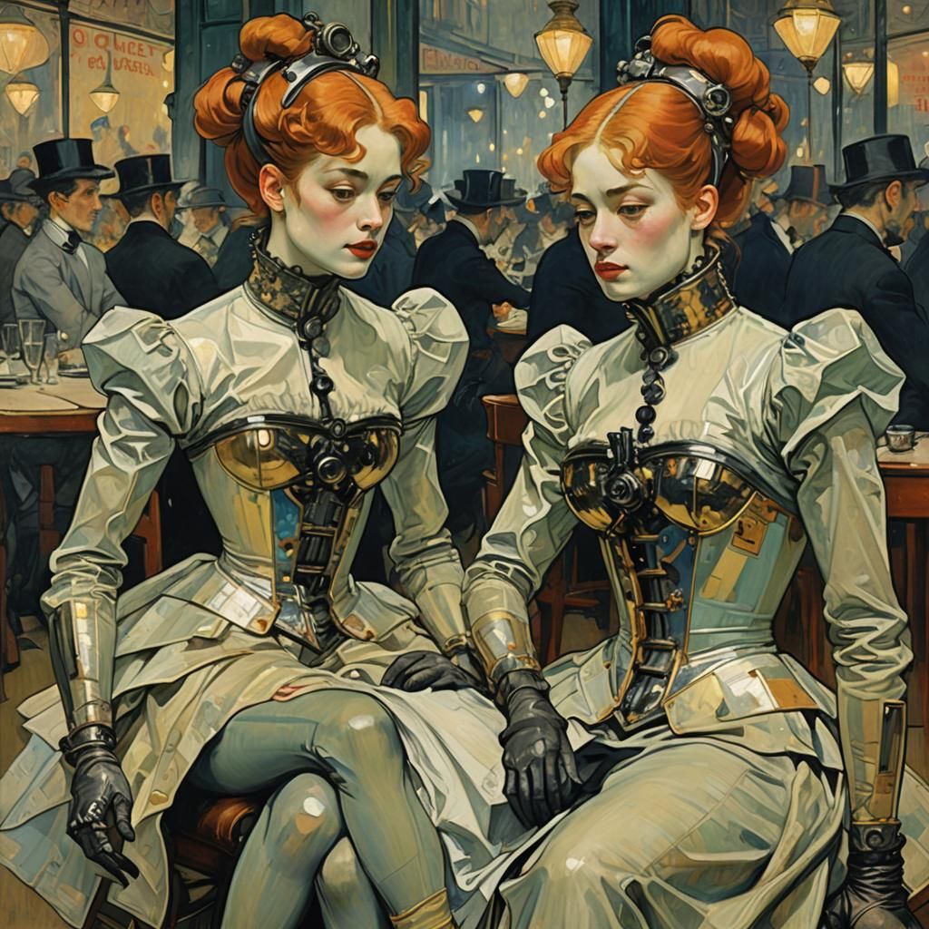 Cyborg Girls in Cyberpunk Toulouse-Lautrec Style