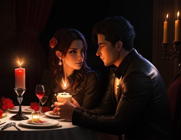 Romantic Candlelit Diner Scene in Hyperrealistic Style