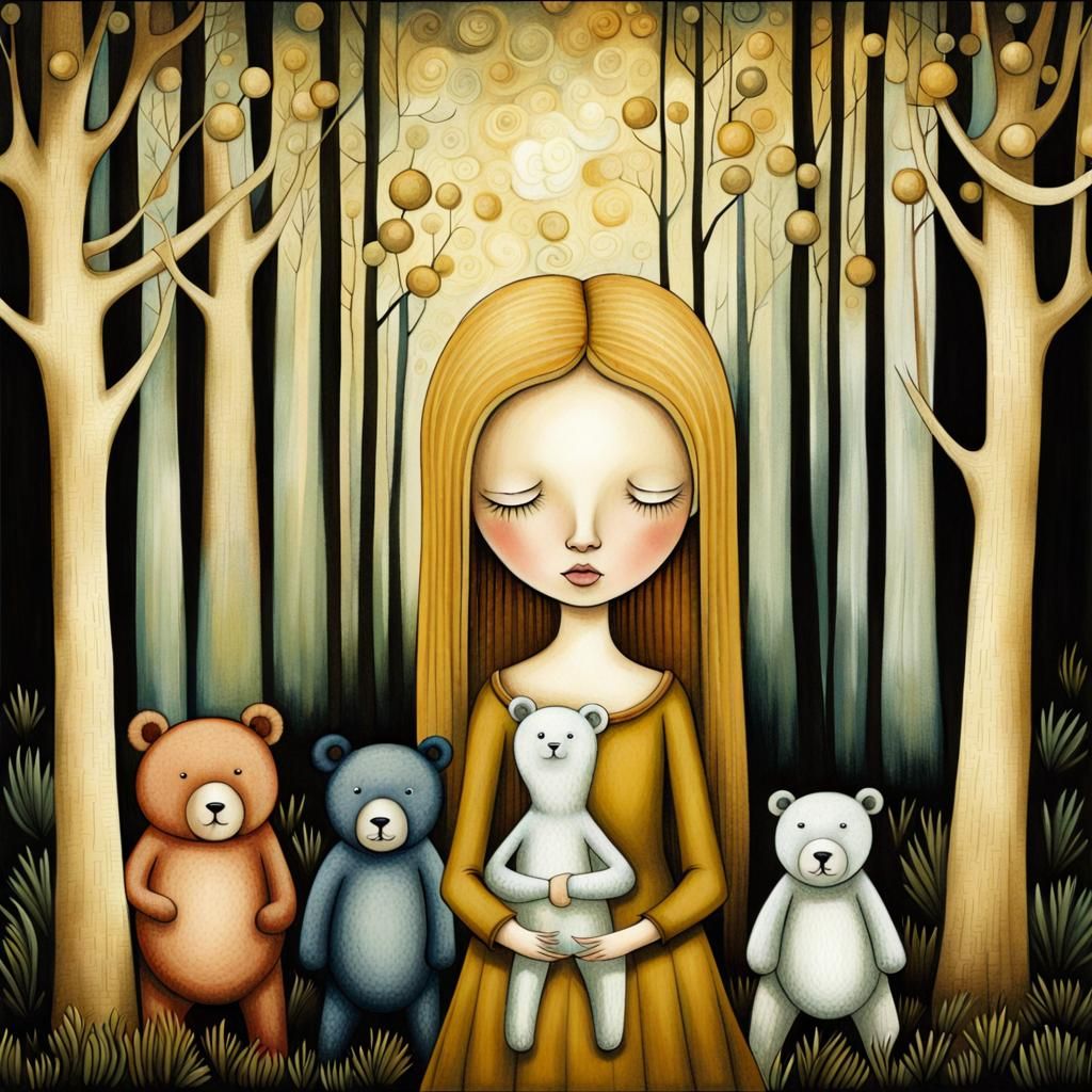 Goldilocks and the Three Bears in Art Brut Style