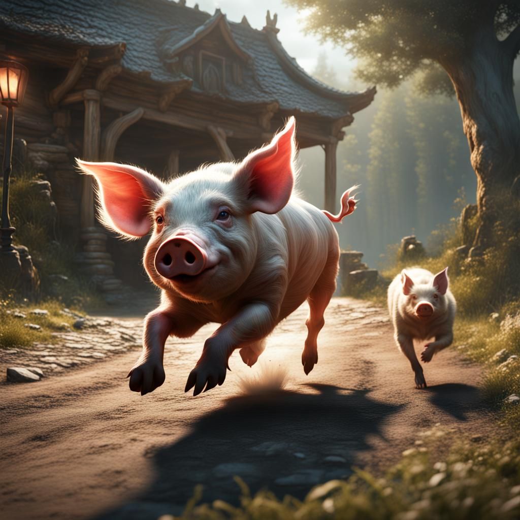 Pig and Dog Chase: Fantasy Concept Art