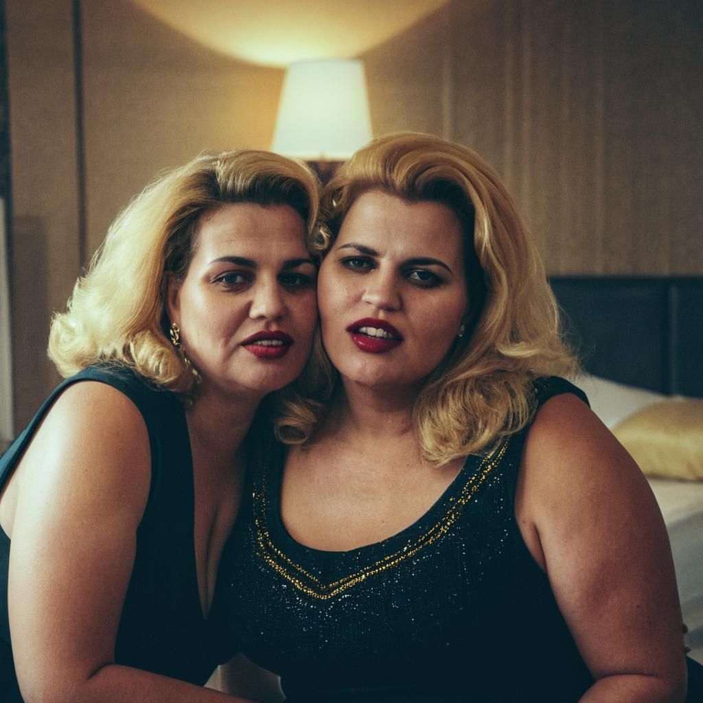 Two Plus-Size Women Kissing in Luxurious Hotel