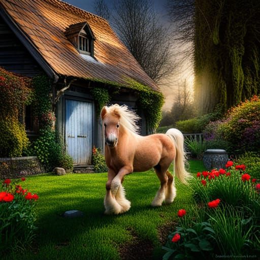 Shetland Pony in Haunted Garden: Surreal Masterpiece