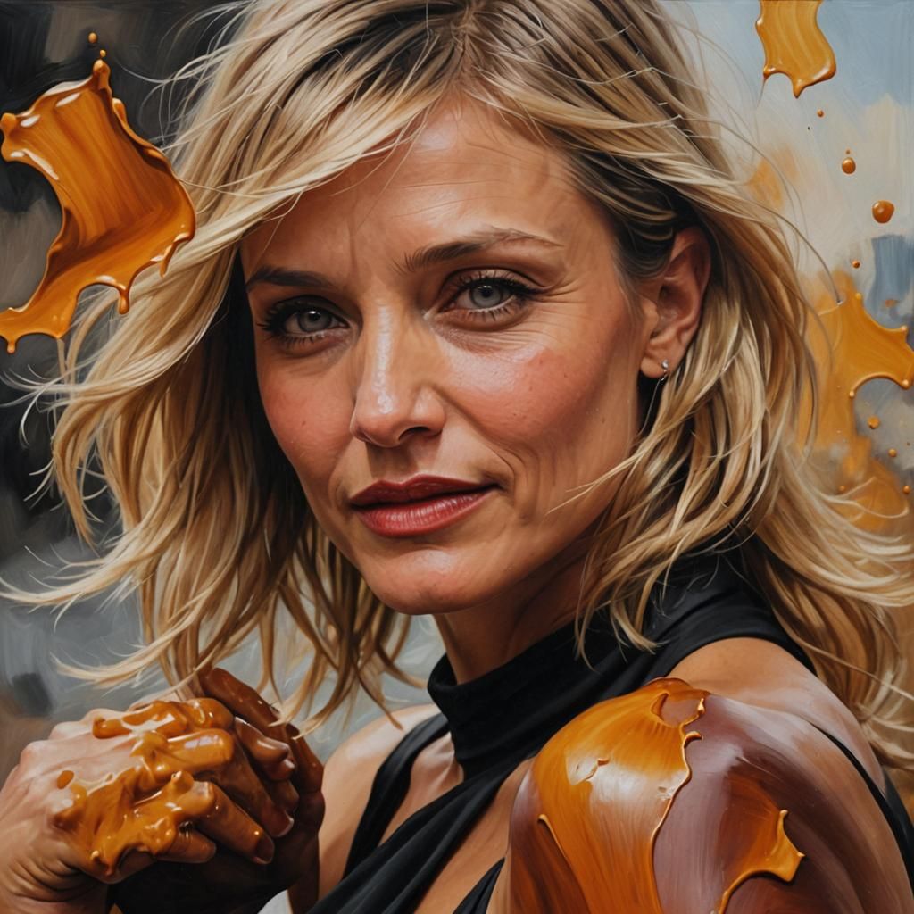 A realistic oil painting of Cameron Diaz
