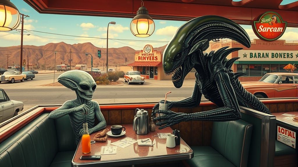 Alien and Xenomorph in Retro Diner